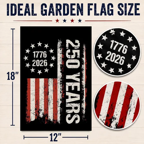 Miniatura 4 de Bandera de jardín de 250 años de América, Bendiciones 250° aniversario USA Bandera patriótica doble cara con diseño de estrellas y rayas
