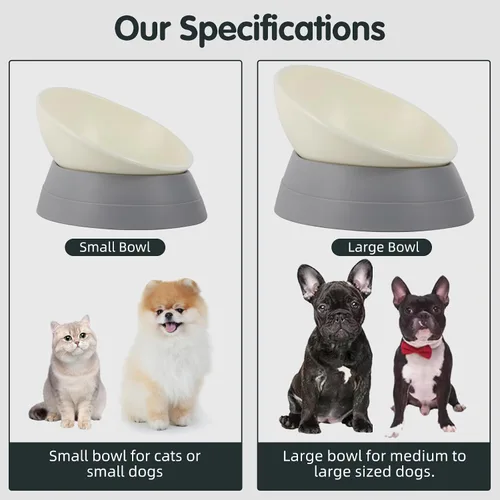 Miniatura 7 de Cuenco Bulldog Antideslizante para Perros y Gatos, Desmontable, de Goma, Esteril, Inclinable, Base Inclinada (Gris, 3.5 Tazas (Perro Mediano/Grande))
