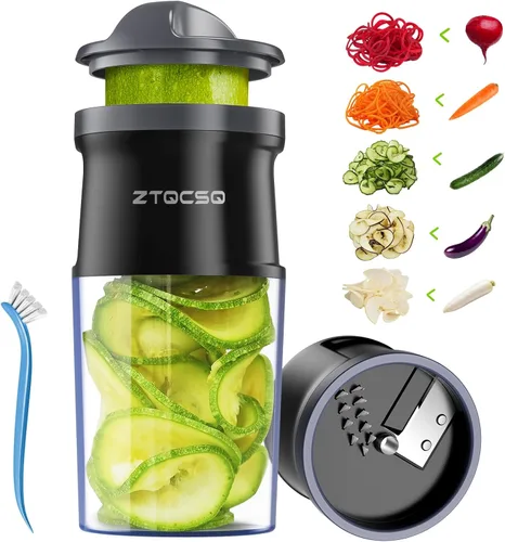 Cortador espiralizador de verduras 4 en 1, grosor ajustable de 0.000-0.118 in, espiralizador de calabacín para preparar fideos vegetarianos para