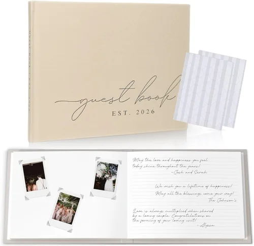 Libro de invitados de boda personalizado 2026 año – Libro de visitas de fotos de lino para firmar en la recepción – Incluye esquinas de fotos
