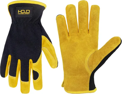 AIGEVTURE Mens Leather Gardening Gloves Cowhide Leather Work Gloves Mechanics Construction