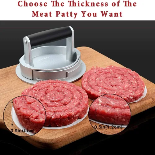 Miniatura 4 de OVOS Prensa de hamburguesas de grosor ajustable 3 en 1, molde antiadherente de aluminio para hacer hamburguesas con 100 papeles de cera