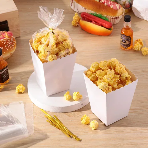 Miniatura 7 de Zopeal - Juego de 400 mini cajas de palomitas de maíz y bolsa transparente, bolsas de palomitas de maíz a granel, recipientes de papel abiertos