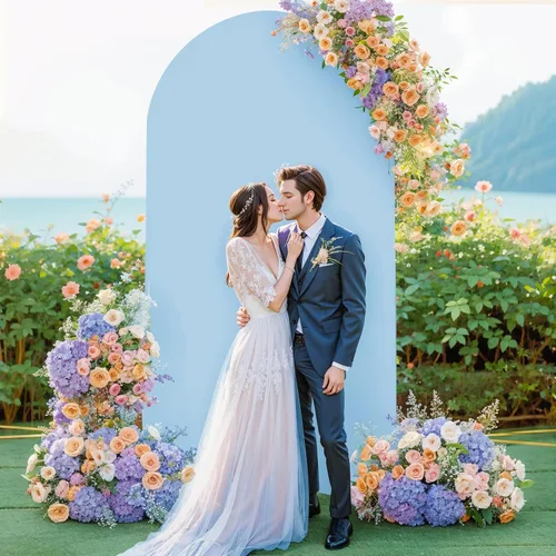 Miniatura 4 de Cubierta de Fondo de Arco Azul Bebé, Cubierta de Arco de Spandex de 1.83 m Ajustada para Arco de Boda Chiara, Cubierta de Fondo de Arco Redonda