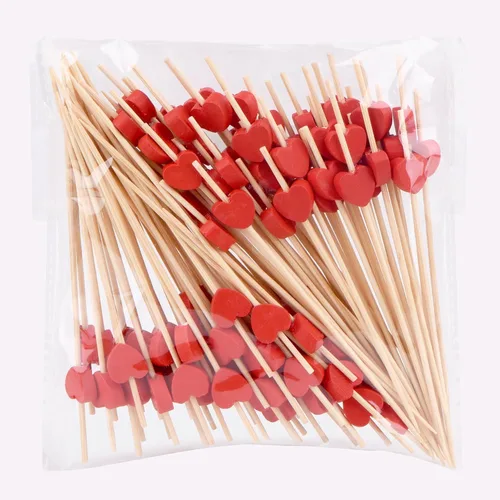Miniatura 11 de JtmyAota 100 unidades de palillos de dientes de bambú con forma de corazón, púas de cóctel de bambú naturales para aperitivos, pastel de frutas, Rosa