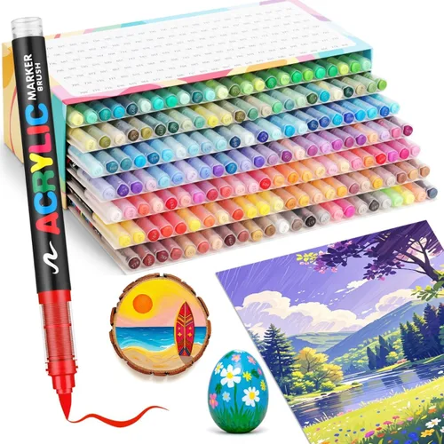 Guangna 168 rotuladores de pintura acrílica, bolígrafos de pintura acrílica con punta de pincel, tinta impermeable de secado rápido, para pintar en