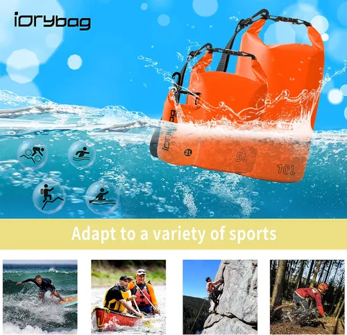 Miniatura 5 de IDRYBAG Bolsa seca para kayak impermeable 2L/5L/10L/15L/20L, pequeña bolsa impermeable para navegación Naranja