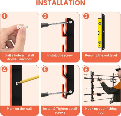 Miniatura 7 de Gocozer Soporte para Caña de Pescar para Garaje, Soportes H5 para Pared o Techo con Caña de Pescar con Almohadilla Protectora Suave, Organizador
