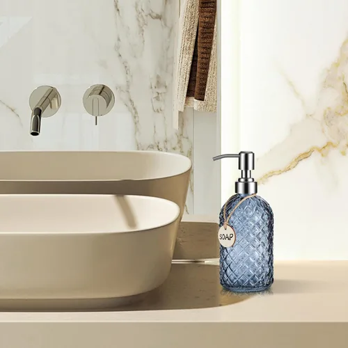 Miniatura 5 de MOCLIF Dispensador de jabón transparente de 16 onzas con bomba de acero inoxidable 304 a prueba de óxido para baño, cocina, dispensador de jabón