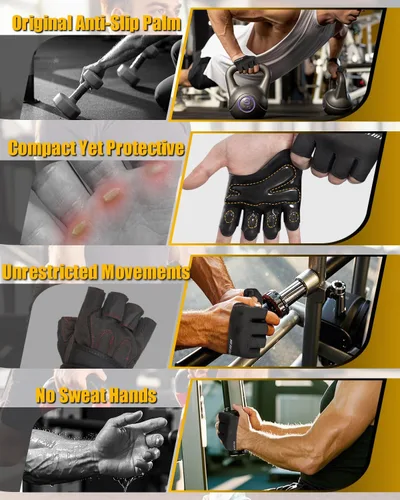 Miniatura 5 de RIGWARL Guantes de entrenamiento para levantamiento de pesas para hombres y mujeres, guantes de gimnasio transpirables sin dedos para pesas, remo