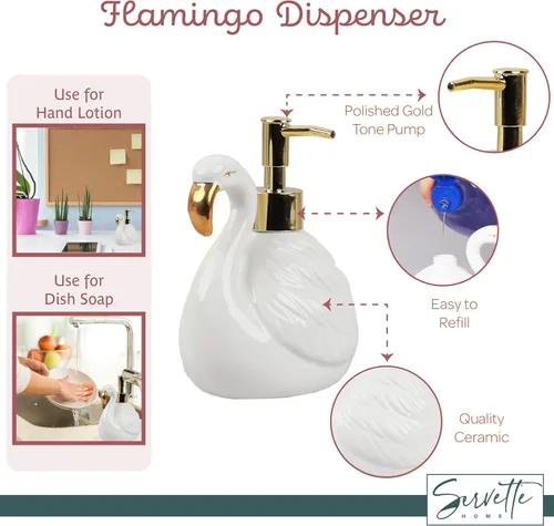 Miniatura 4 de Dispensador de jabón flamenco con bomba para fregadero de baño o cocina, cisne blanco