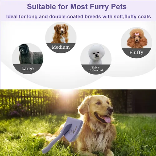 Miniatura 6 de Slicker - Cepillo ergonómico con mango de madera para caniches, Goldendoodles y otros perros de pelo largo (morado)