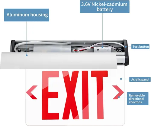Miniatura 5 de CM MZY Letrero de salida con borde iluminado, letreros de salida rojos de doble cara para negocios, carcasa de aluminio con panel de espejo acrílico