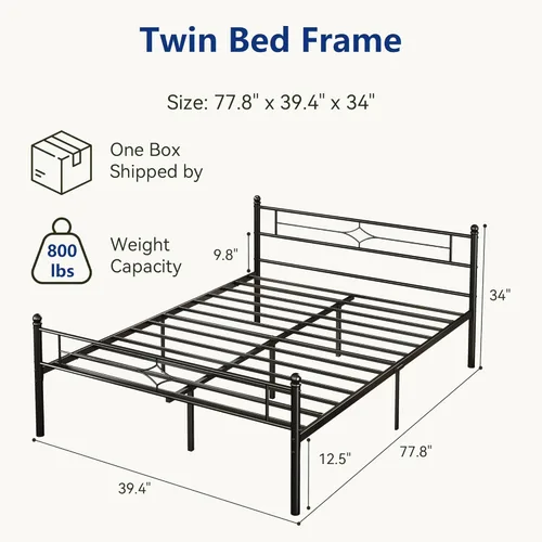 Miniatura 2 de Susalt - Base de cama metálica tamaño individual de 14 pulgadas con cabecero/Base de colchón resistente y de trabajo pesado/No necesita