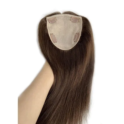 Miniatura 6 de MorningWigs Cubrecabello humano real para mujer, piezas de cabello de 4.7 x 5.1 in, base de seda completa con 3-4 clips para adelgazar el cabello