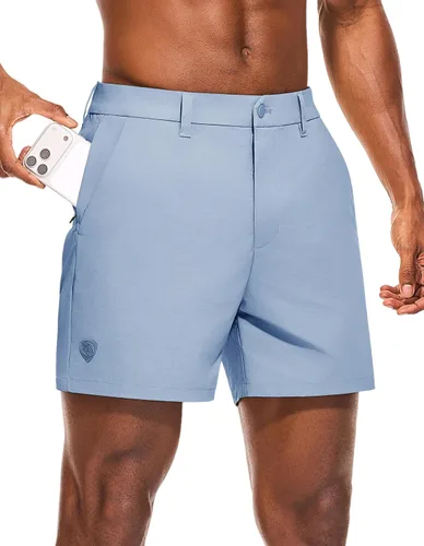 Miniatura 10 de PULI Pantalones cortos de golf para hombre, 5 pulgadas, elásticos, impermeables, con 5 bolsillos, para viajes, senderismo, uso casual, negocios