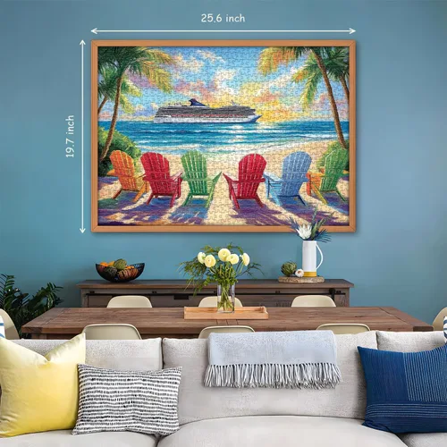 Miniatura 4 de PICKFORU Rompecabezas de playa para adultos de 1000 piezas, rompecabezas de verano con silla lounge de playa arcoíris, rompecabezas colorido