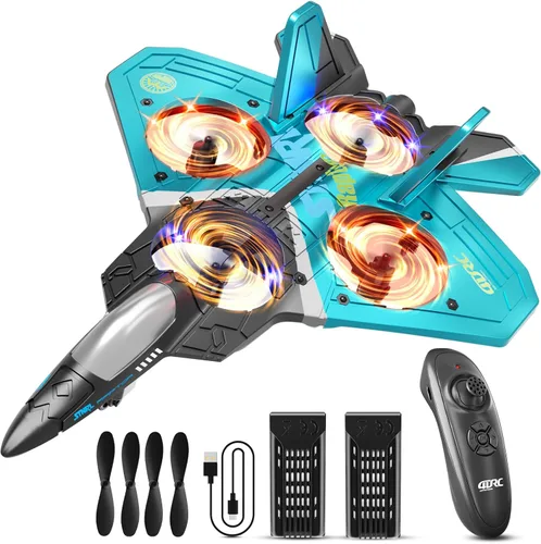 4DRC V17 Aviones de Control Remoto de Espuma para Niños y Adultos 4-7 8-16, Avión RC de Combate con Luz, Avión de Juguete con Giro de 360°, Sensor