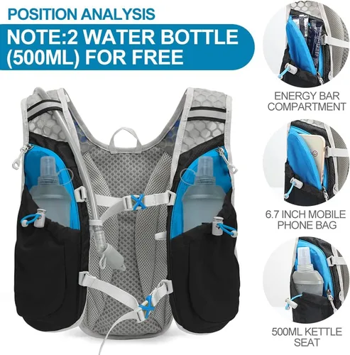 Miniatura 5 de IX INOXTO - Mochila de hidratación para correr con bolsa de agua de 1.5 litros (50 onzas) para hombres y mujeres, mochila de agua ligera