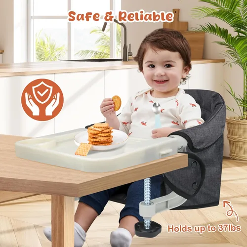 Miniatura 4 de Silla alta de gancho con bandeja desmontable, silla alta portátil plegable de viaje para bebé, asiento de alimentación ligero con bolsa de Negro