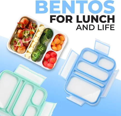 Miniatura 7 de kinsho Lonchera Bento para almuerzos de adultos y niños, cajas de control de porciones para mujeres, niñas y niños, recipientes de aperitivos a Azul