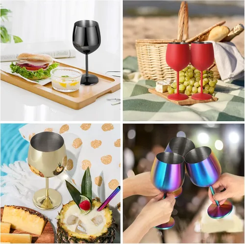 Miniatura 6 de Lifecapido Juego de 6 copas de vino de acero inoxidable, copas de vino coloridas de acero inoxidable de 18 onzas, copas de vino de metal con tallo