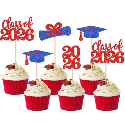 Miniatura 15 de 36 piezas con purpurina 2026 temática de graduación 2026 para cupcakes, diploma de clase de 2026, para graduación de 2026, suministros de decoración