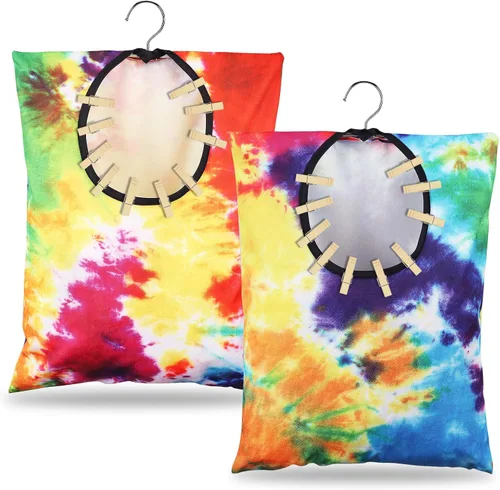 YLOLUL 2 bolsas con gancho para colgar ropa con teñido anudado, 15 x 11 pulgadas, multicolor, lona y poliéster, resistente al agua, bolsa Tie Dye