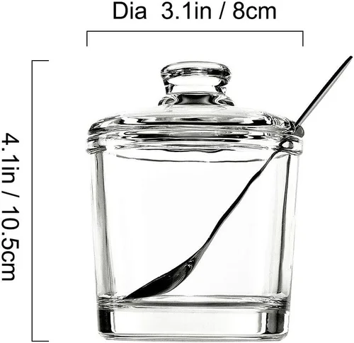Miniatura 2 de Vencer Azucarero de vidrio transparente con tapa y cuchara de acero inoxidable para servir azúcar, 6.3 onzas (6.1 fl oz), recipiente de azúcar