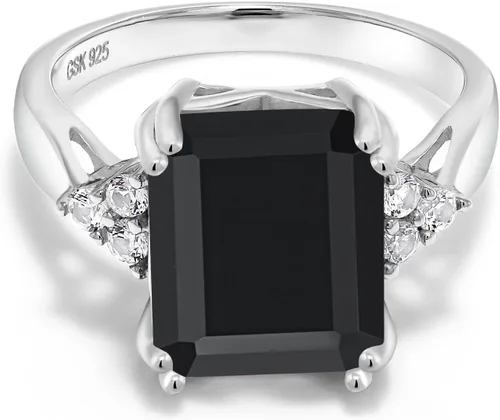 Miniatura 27 de Gem Stone King Anillo de compromiso con piedra natal de 5-10 quilates para mujer, plata de ley 925, corte esmeralda de 0.47 x 0.394 pulgadas, anillo