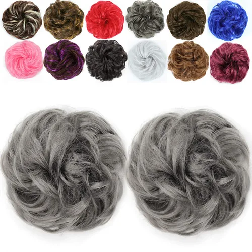 Miniatura 14 de 2 piezas de extensión de cabello desordenado de moño rizado ondulado con banda de goma elástica para coleta de caballo (144T613)