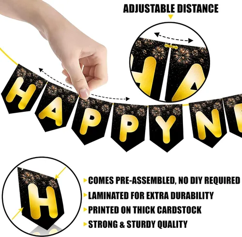 Miniatura 5 de KatchOn Cartel de Feliz Año Nuevo 2025 – Grande de 10 pies, No DIY Cartel de Año Nuevo Telón de fondo para decoraciones Suministros de fiesta