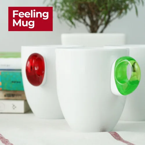 Miniatura 2 de Guzzini Taza diaria con asa, juego de 4 (verde ácido), porcelana y plástico, apta para microondas y lavavajillas, sin BPA, novedosa taza de café
