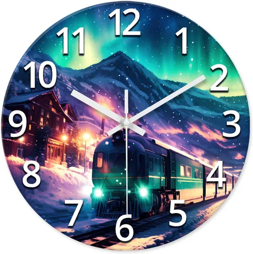 Miniatura 13 de XNM Relojes de Pared de Cristal Verde Azulado Operados con Batería 12 Pulgadas Aurora Relojes de Pared Modernos para Decoración de Sala de Estar