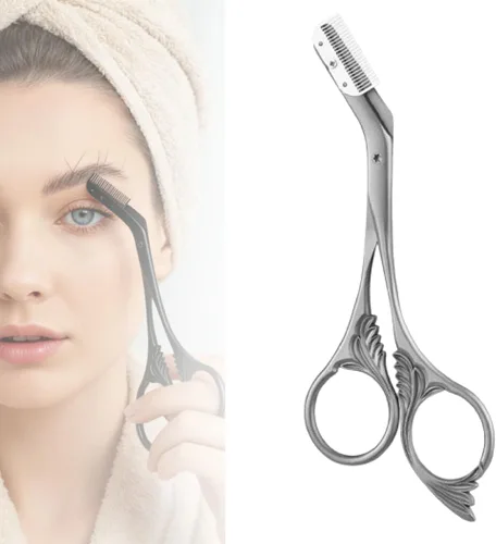 Miniatura 11 de Tijeras de corte de cejas con peine, tijeras de cejas 2 en 1 para mujeres, cortador de cejas de precisión de acero inoxidable, herramienta de Negro