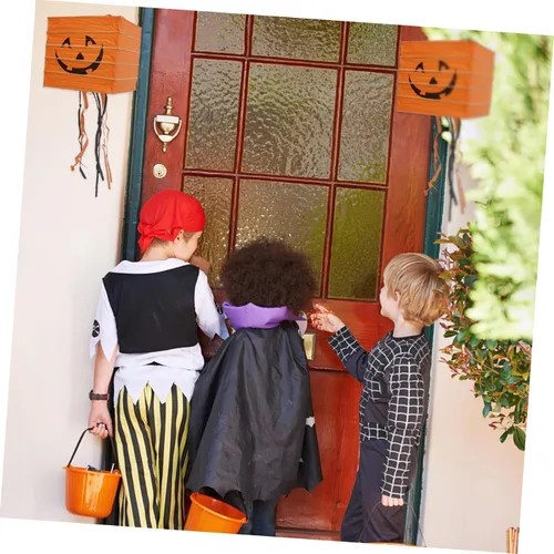 Miniatura 8 de ABOOFAN 2 linternas de calabaza de papel, luces LED, faroles de Halloween, decoraciones fáciles de colgar para ambiente de fiesta