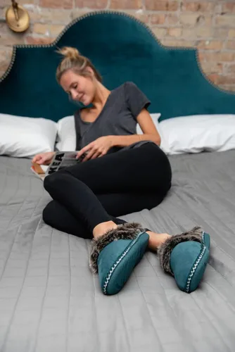 Miniatura 7 de Floopi Pantuflas de casa para mujer, con forro de piel azteca, pantuflas acogedoras de espuma viscoelástica con suela antideslizante para interiores