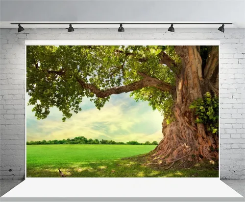 Miniatura 4 de Yeele Telón de fondo de primavera de 12 x 8 pies para fotografía, parque de primavera, prado, fondo de árbol viejo, picnic al aire libre, paisajes