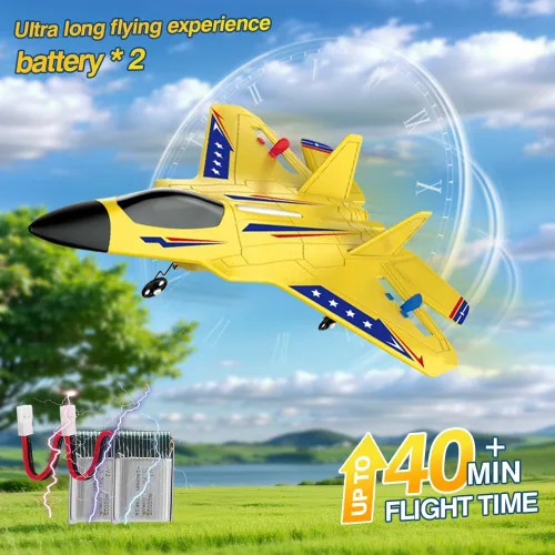 Miniatura 6 de Fremego Avión RC F22 de 2.4GHz con Control Remoto con Estabilizador Giroscópico, Luces LED y Baterías Duales, Planeador RC de Vuelo Fácil