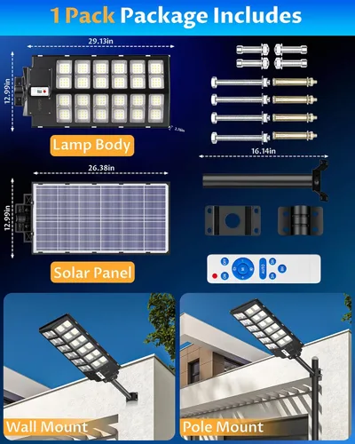 Miniatura 6 de Gefolly SL-9800W Luces solares de calle para exteriores, luz comercial de estacionamiento de 860000 lm, luz de inundación LED de seguridad IP67