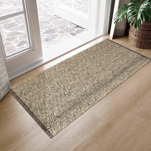 Miniatura 33 de LEEVAN - Alfombras lavables para cocina de 3 x 5 pies, alfombra de color crema para dormitorio, alfombra de algodón tejida para entrada, alfombra