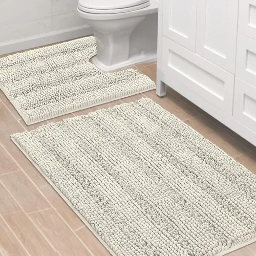 Miniatura 66 de H.VERSAILTEX - Alfombras de baño, juego de 2 piezas, alfombra de contorno para baño, juego de alfombras para inodoro, alfombra antideslizante
