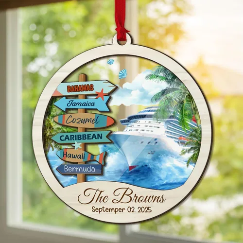 Miniatura 21 de Adorno de Navidad personalizado para parejas - Texto personalizado, lindo adorno de playa, vacación memorable, recuerdo de boda, casados en Hawái