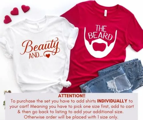 Miniatura 4 de Beauty And The Beard Couples Shirts, Cute Valentine Matching Outfits For Husband, Wife, Boyfriend, Girlfriend, Anniversary Gifts For Him and Her