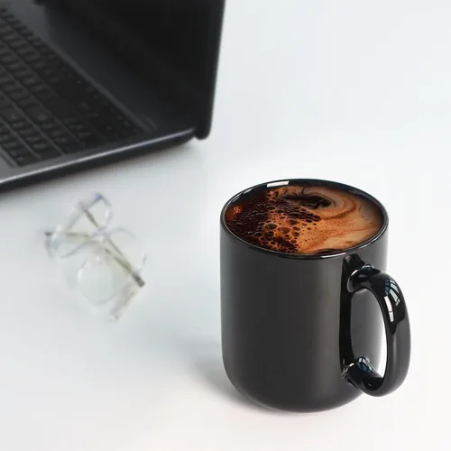 Miniatura 6 de harebe Taza de café grande de 20 onzas, taza de té de cerámica lisa para oficina y hogar, gran capacidad con asa, color negro