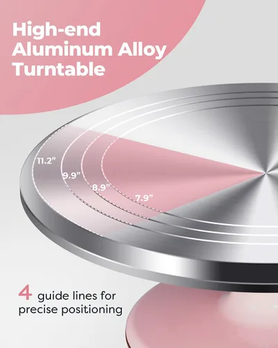 Miniatura 2 de Kootek Juego de tocadiscos de aluminio para tartas, herramientas para hornear con soporte giratorio de 12 pulgadas para decorar, espátula