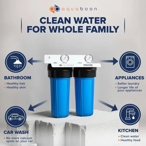 Miniatura 7 de Aquaboon Sistema de filtro de agua de 2 etapas para toda la casa con 5 micrones, 10 x 4.5, antiincrustación, purificación de agua de sedimentos