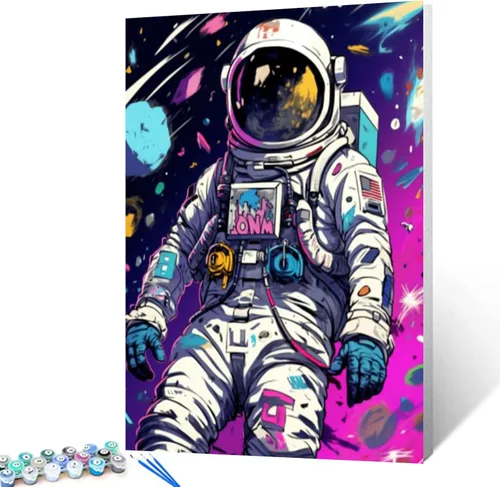 Tucocoo Graffiti Astronauta - Pintura por números para adultos, espacio exterior, astronauta, pintura al óleo digital, pintura acrílica, kits de