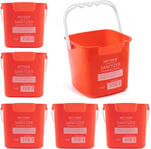 Matthew - Cubo de limpieza para detergente y desinfectante, cubo de plástico de 6 cuartos de galón, juego de 6 recipientes cuadrados, boquilla