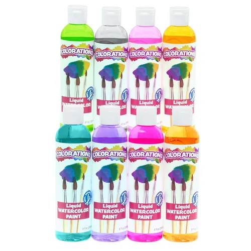 Colorations PLWS - Pintura líquida para acuarela, 8 onzas líquidas, juego de 8, no tóxica, pintura, niños, manualidades, pasatiempos, diversión,